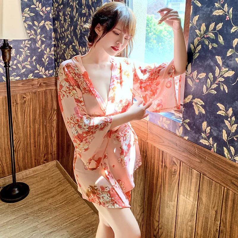 

Горячее и Милое сексуальное нижнее белье, дышащая шифоновая Пижама на лето, женское кимоно с японским принтом для ролевых игр