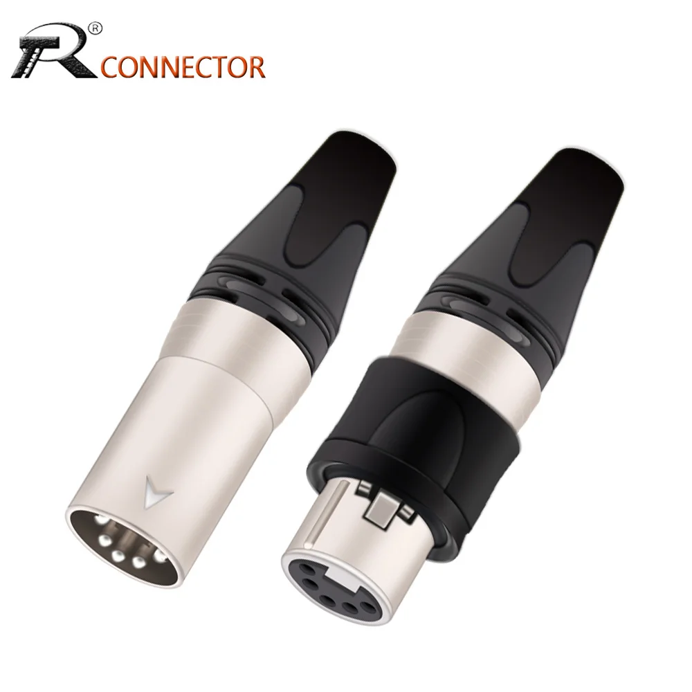 Водонепроницаемый 5-контактный штекер XLR «папа» и «мама», 10 шт./5 комплектов, соединитель для кабеля микрофона, никелированный 5-полюсный штекер XLR, черный/серебристый корпус