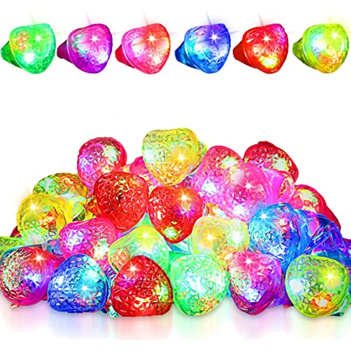

50Pcs LED Light Up Heart Rings Glowing Heart Shape Ring Colorful Glow Jelly Rubber Rings Wedding Party Favors Gifts Eggs Filler