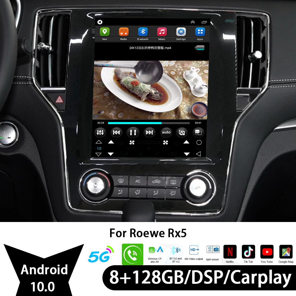 

For Roewe Rx513 Central Multimedia 2 Din Head Unit DVD Android 10 Bluetooth Wireless Tesla Screen Car Radio 8G+128GB GPS Nav
