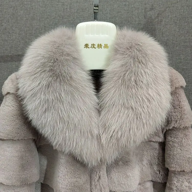 Women's Fur Jacket Autumn and Winter Imitate Rex Rabbit Fur Fur Coat Women's Short Fox Fur Collar Overcoat Faux Fur Coat