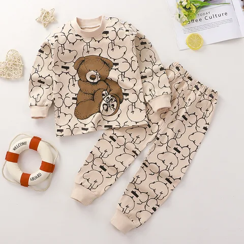 Детская Хлопковая одежда для сна, домашняя пижама в виде животных для мальчиков и девочек, детской одежды, комплект одежды из двух предметов