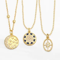 white zircon pendant choker jewelry for women clavicle chain coin luck star moon enamel planet starburst charm necklace for gift