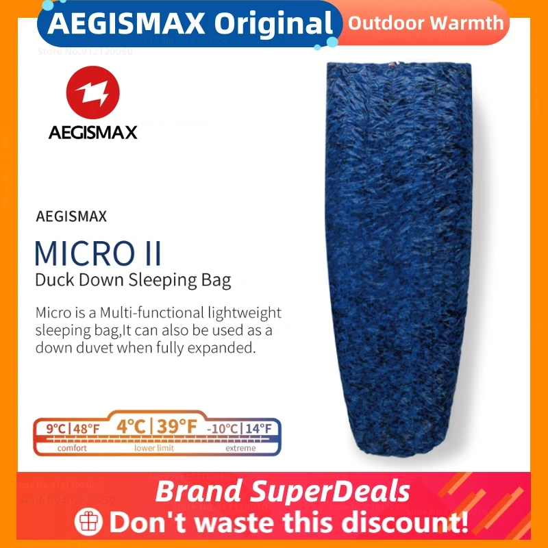 

Aegismax Micro 700FP Duck Down Sleeping Bag Ultralight Camping Outdoor Envelope Quilt Can Spliced Ultra Dry Hiking Sleeping Bag