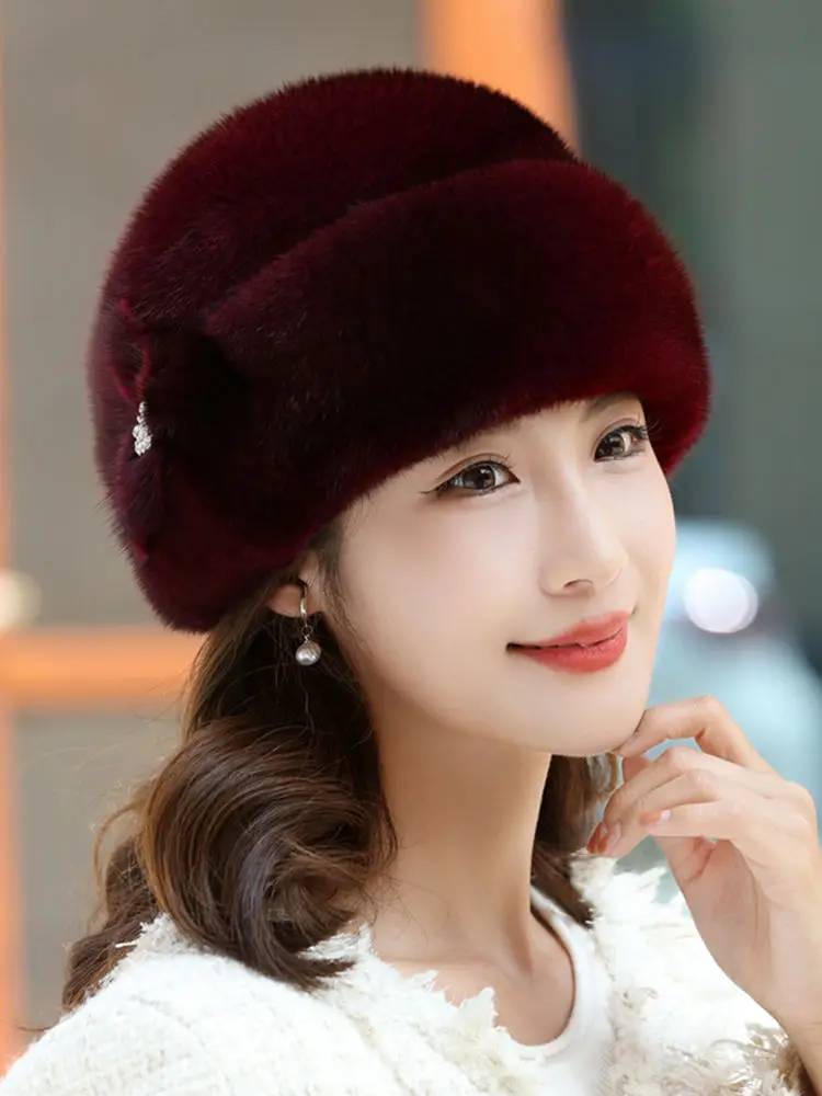 Mink Skin Fur Hat Women Winter Cap Outwear Warm Fashion Fluffy New