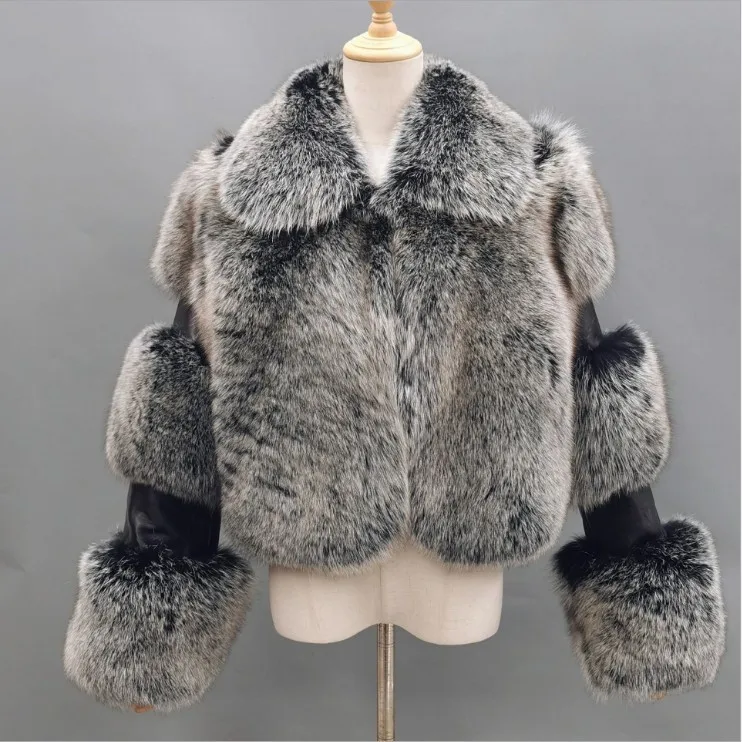 

Ladies Fox Coat Natural Fur Plus Size Winter Warm Coat High End Luxury Fashion Fur Coat 4XL
