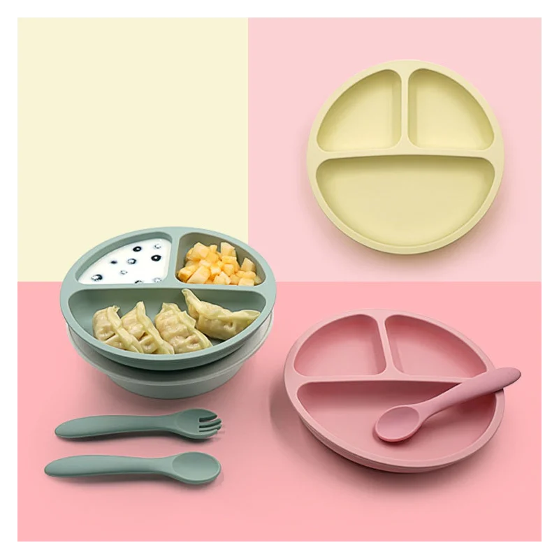 

Children‘s Silicone Dinner Plate Toddler Food Supplement Sucker Bowl Integrated Non-slip Baby Silicone Plate