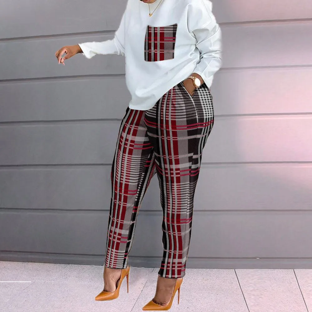 2022 Spring Autumn Two Piece Set Female Long Sleeve Shirt Pullover + Print Long Pants Sets Casual Loose Tracksuit Sports Suits