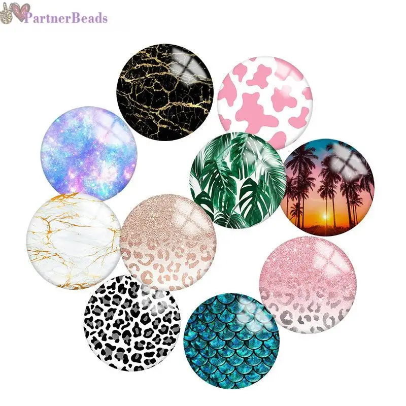 

Круглый стеклянный кабошон с рисунком, демонстрация плоской задней поверхности, фурнитура для изготовления застежек 20 мм, N9281