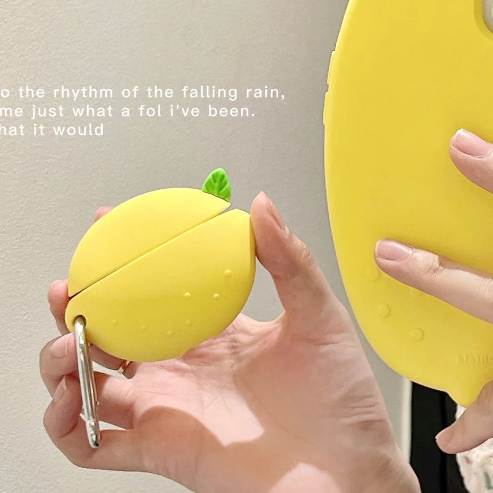 Милый 3D желтый лимонный силиконовый чехол для наушников Apple Airpods 1 2 мультяшный Air
