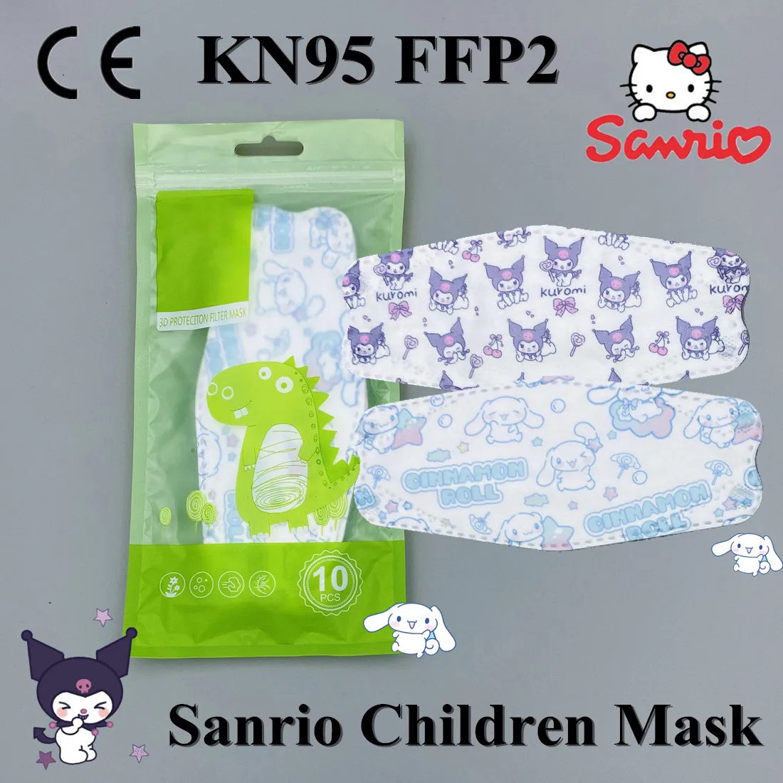 

Sanrio Kuromi Kids KN95 Face Masks Anime Kawaii 4ply Respirator 95% Reusable Enfant Masques for Boys Children Mascarillas FFP2