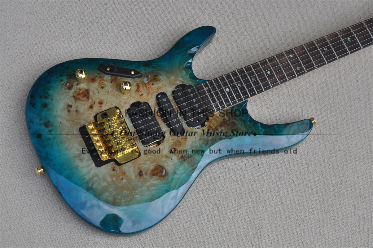 Электрическая гитара с левой ручкой, гитара с синим кольцом деревянного цвета, ультратонкая гитара, инкрустация рифленой подставкой, мост З...