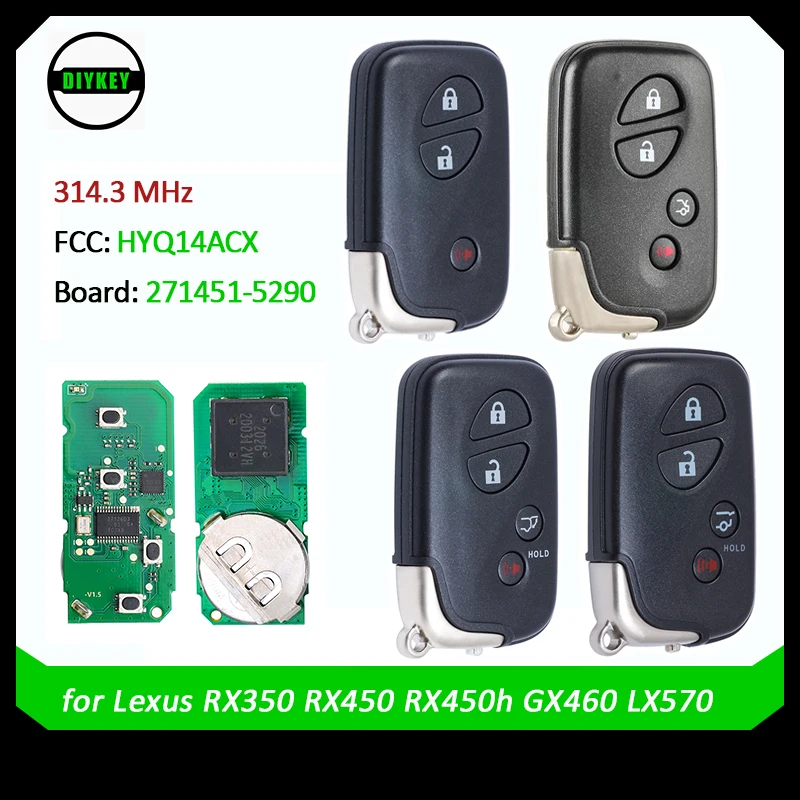 DIYKEY Keyless Smart Remote Key 314.3MHz for Lexus RX350 RX450 RX450h GX460 LX570, HYQ14ACX, 271451-5290 G N E SUV Button