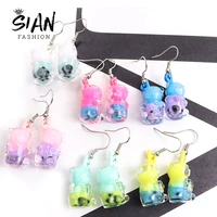 cute colorful bear milk tea cup dangle earrings cartoon acrylic animal pendant earrings korean design drop earring jewelry