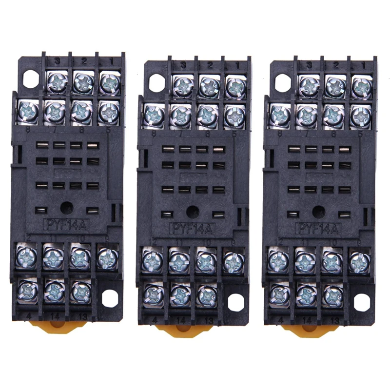 

3X PYF14A DIN Rail Power Relay Socket Base 14 Pin For MY4NJ HH54P MY4