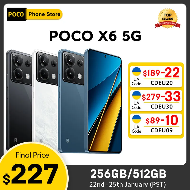 Смартфон POCO X6 5G, Snapdragon 7s Gen 2, 120 Гц, AMOLED дисплей, 64 мп, камера с OIS 67 Вт, турбо зарядка - ТОП 100 товаров марта