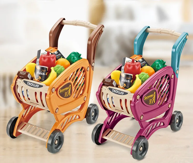 

42pcs/set Simulate home shopping carts trolley kitchen food fruit and vegetable Play house Interactive Toy baby birthday gift