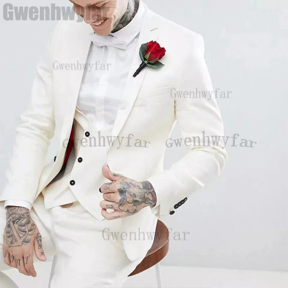 

Gwenhwyfar Groomsmen Notch Lapel Men Suits Groom Tuxedos Flower Wedding Prom Suit Dinner Best Man Blazer Sets (Blazer+Vest+Pant)