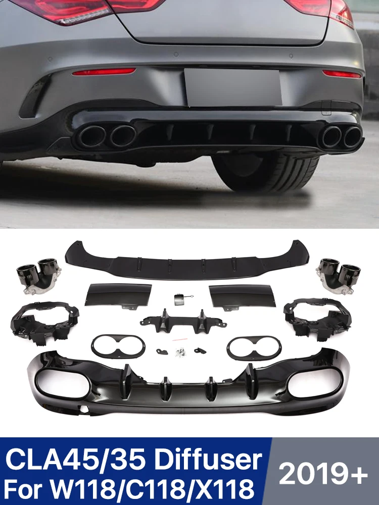 Задний диффузор CLA45 CLA35 с выхлопной трубой для Mercedes Benz CLA W118 C118 X118 CLA180 CLA200 CLA250 2020 2021 2022, аксессуары