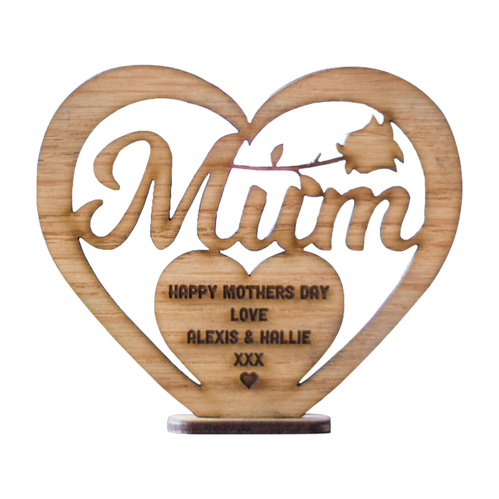 

Love Heart Shaped Wooden Ornament Happy Mothers Day Bedroom Hollowed Out Carving Mother's Day Heart Hollow Letter Wooden Ornamen