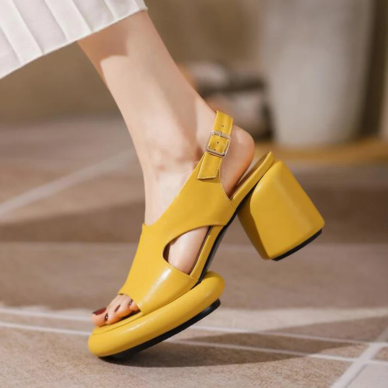 

2022 Designer Round Heel Women's Sandals Summer Fashion Open Toe Party Shoes Women's High Heels Buckle Strap Gladiator Sandals