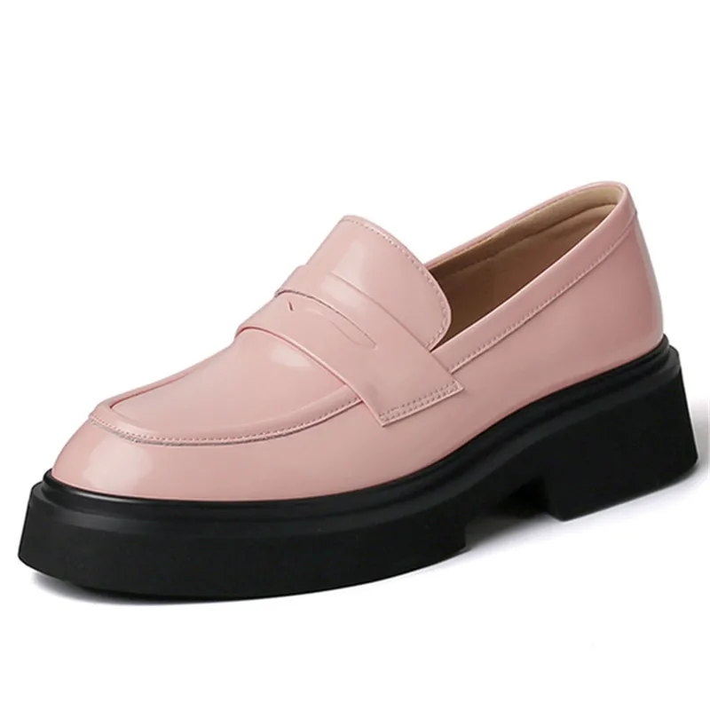 

Туфли ENMAYER женские из натуральной кожи, натуральная кожа, без застежки, лоферы, туфли-лодочки, Классическая обувь на массивной платформе, Лидер продаж, 2023