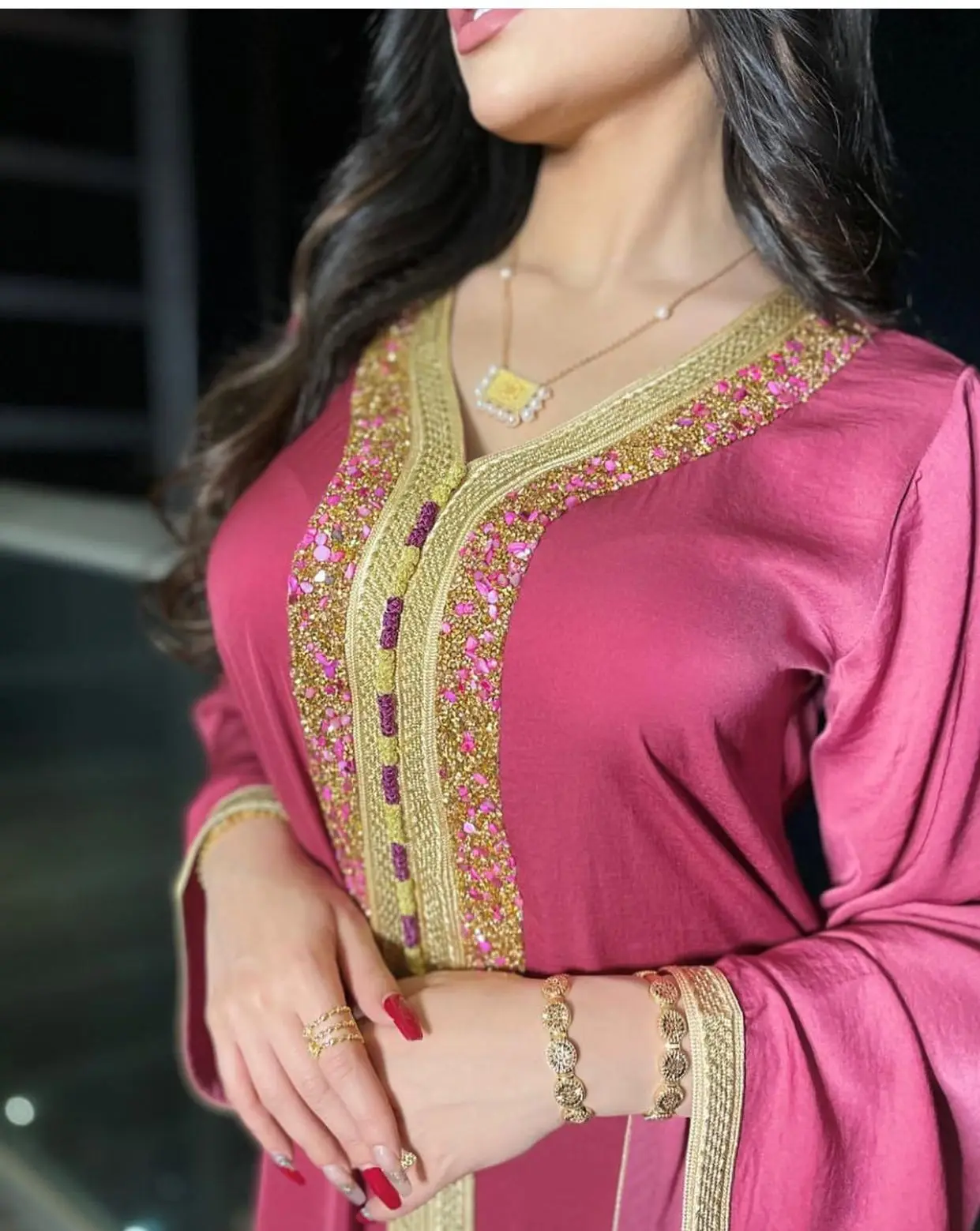 Muslim Dress Muslim Fashion Robe Dubai Abaya Turkey Dress Middle East Eid Arab Islam Robe Lace Diamonds Muslim Robe Donsignet