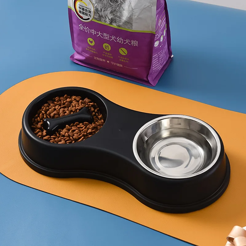 

Double Bowl Dog Feeder Anti-overturning Anti-choking Bowl Pet Neck Guard Slow Food Stainless Steel Durable Dog Basin Dish Feeder