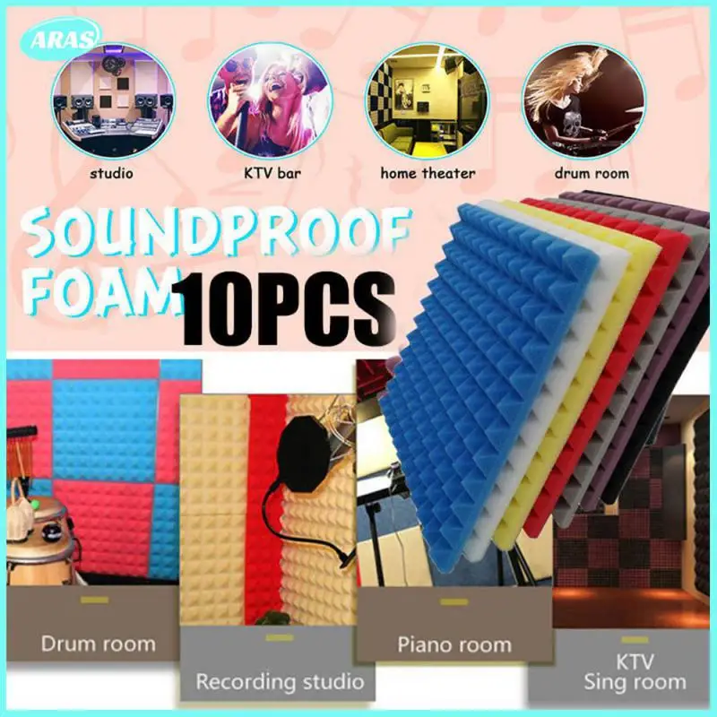 

300x300x25mm 10pcs Studio Acoustic Soundproof Foam Pyramid Sound Absorption Treatment Panel Tile Wedge Sponge