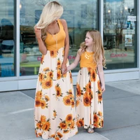 2022 summer family matching maxi tank dress elegant mom and me mother daughter patchwork floral long dresses for women baby girl
