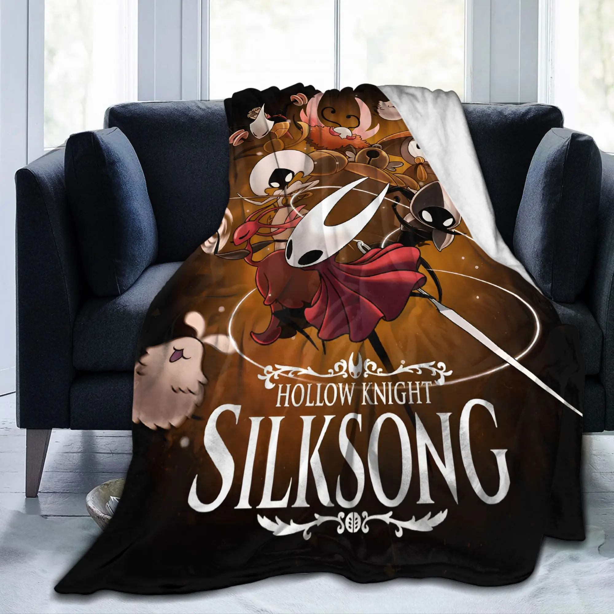 Фото Одеяло Hollow Knight Silksong, фланелевое осенне-зимнее многофункциональное супер теплое одеяло для дивана, дивана, плюшевое тонкое одеяло №1