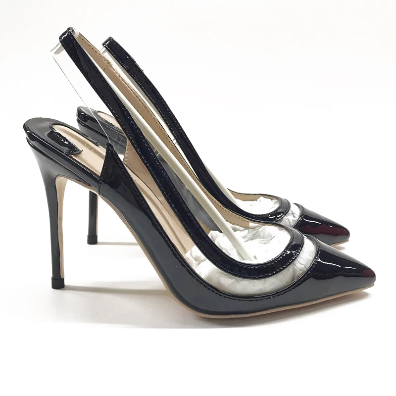 

2022 Fashion Patent Leather + Transparent PVC Women Shoes Summer Designer Shoes 10 cm Slingback Pumps Womens Shoes