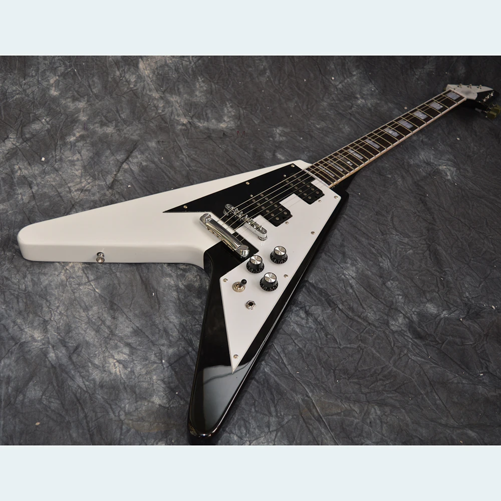 

Высококачественная электрическая гитара Flying v белого и черного цвета