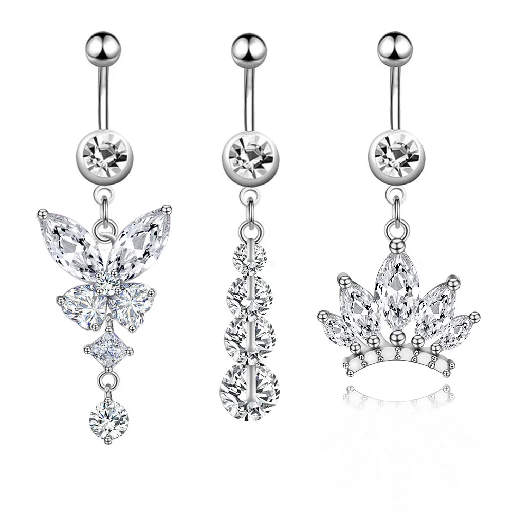 

1 Piece Pendant Surgical Steel Navel Rings Embed Cubic Zirconia Belly Piercing Ombligo Women Sexy Body Jewelry