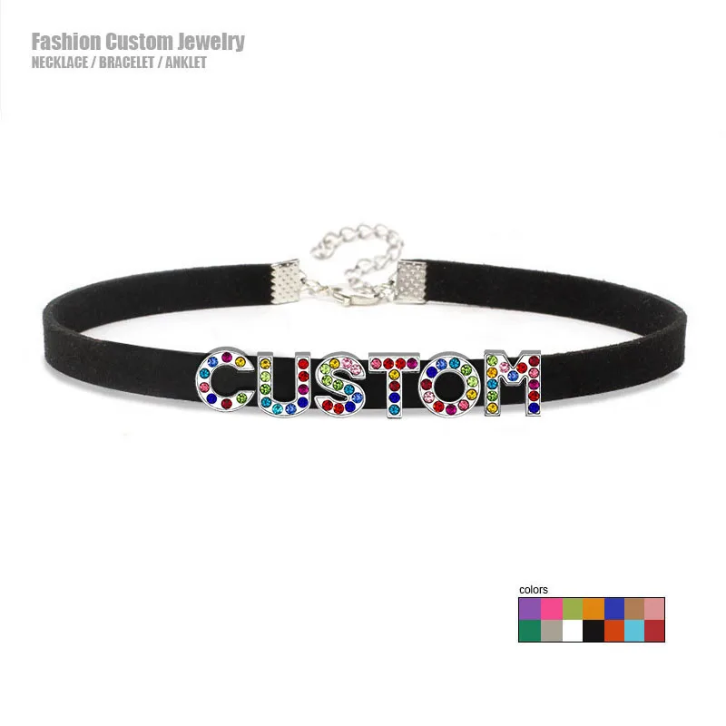 Sexy Coloured Diamond Letters Custom Name Word Choker Collar Necklace DIY Jewelry Men Women Cosplay Costume Party Chocker Gift