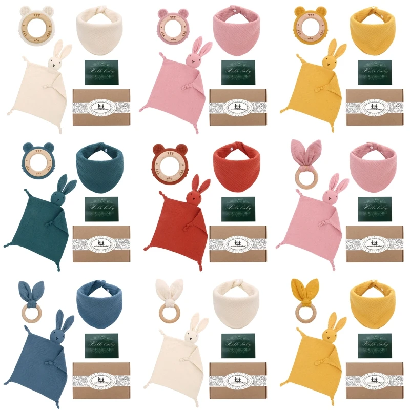

Baby Teething Toy Set Shower Gift Teether Bib Security Blanket Infant Birth Gift