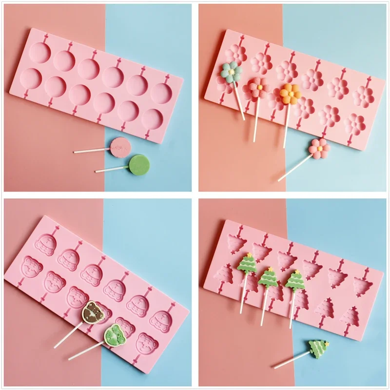 

Christmas Tree Silicone Mold Chocolate Candy Lollipop Molds Cake Decorating Tools Cap Biscuit Baking Tools Flower Round Cookie