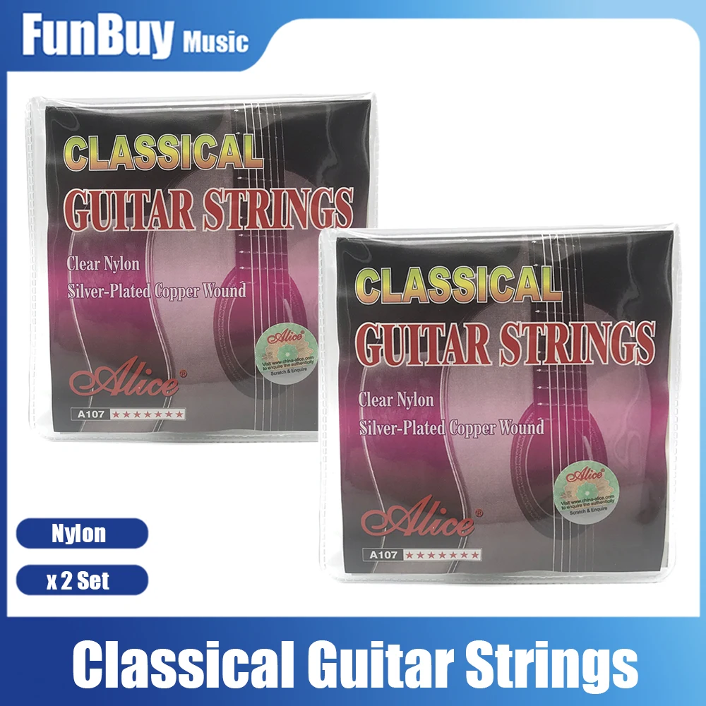 

2Set Alice A107-N 1st-6th 1 Set Classical Guitar Strings Clear Nylon Core Silver Plated Copper Alloy Wound Normal Tension