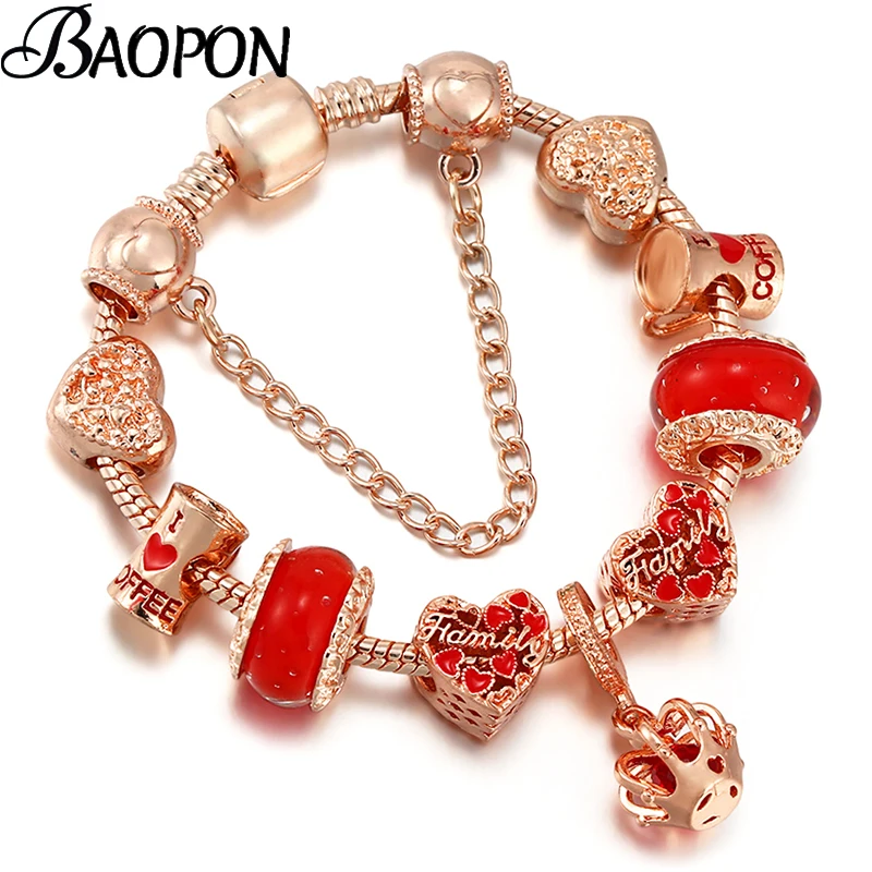 BAOPON 2023 New Noble Crown Beads Charm Bracelet With Snake Chain Bracelets Bangles For Women Mom Mother's Day Jewelry Gift
