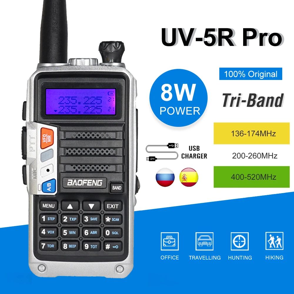 Обновленная портативная рация Baofeng реальная трехдиапазонная 8 Вт 220-260 МГц VHF/UHF