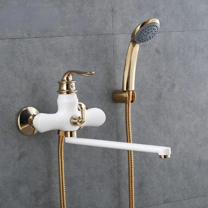 

Bathroom Faucets Hot&Cold Mixer Water Tap Bath Outlet Pipe Shower Head Bathroom Set