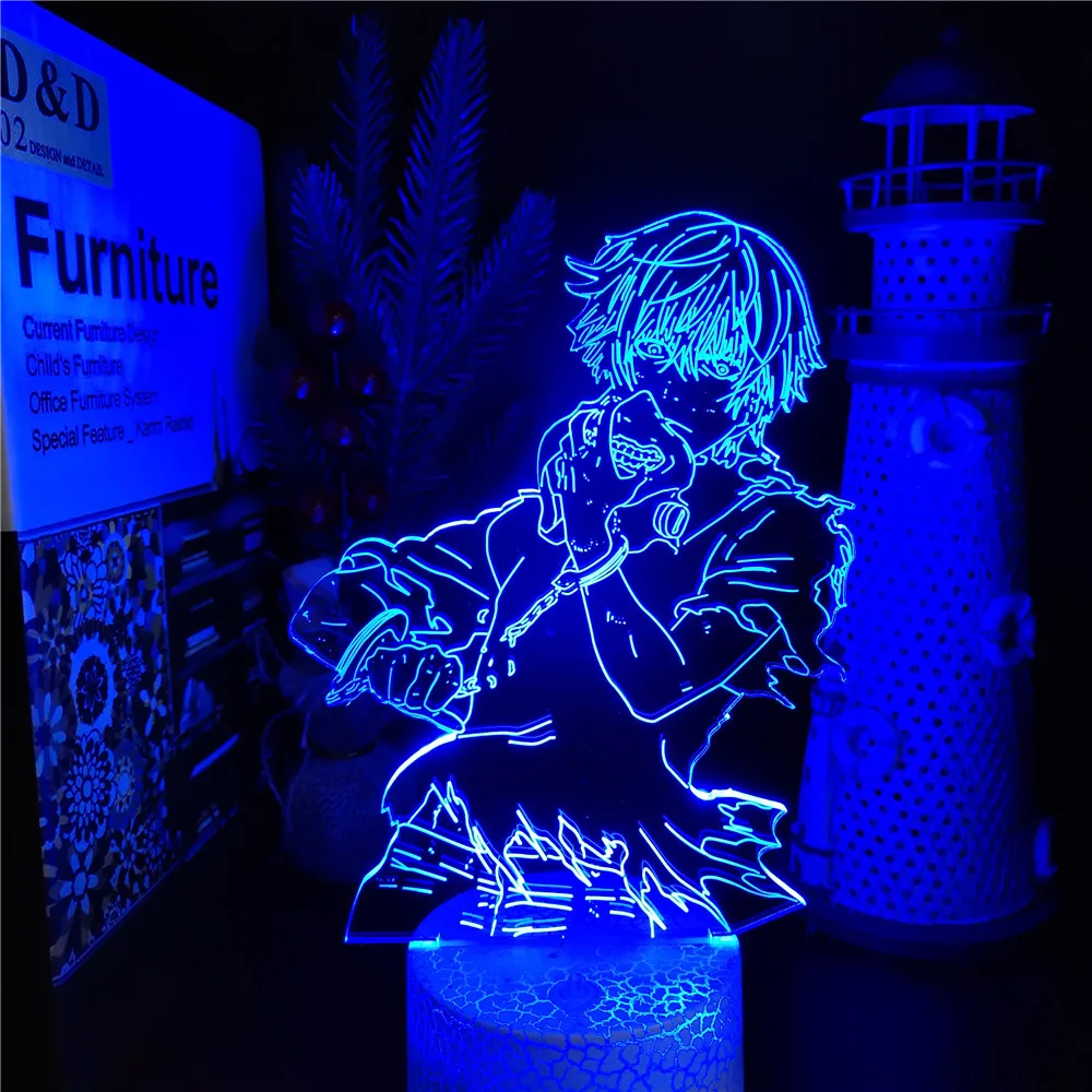 

Anime 3d Light Tokyo Ghoul Ken Kaneki USB LED Lamp Manga Illusion Lampara Bedroom Decor Indoor Table Lighting Otaku Friends Gift