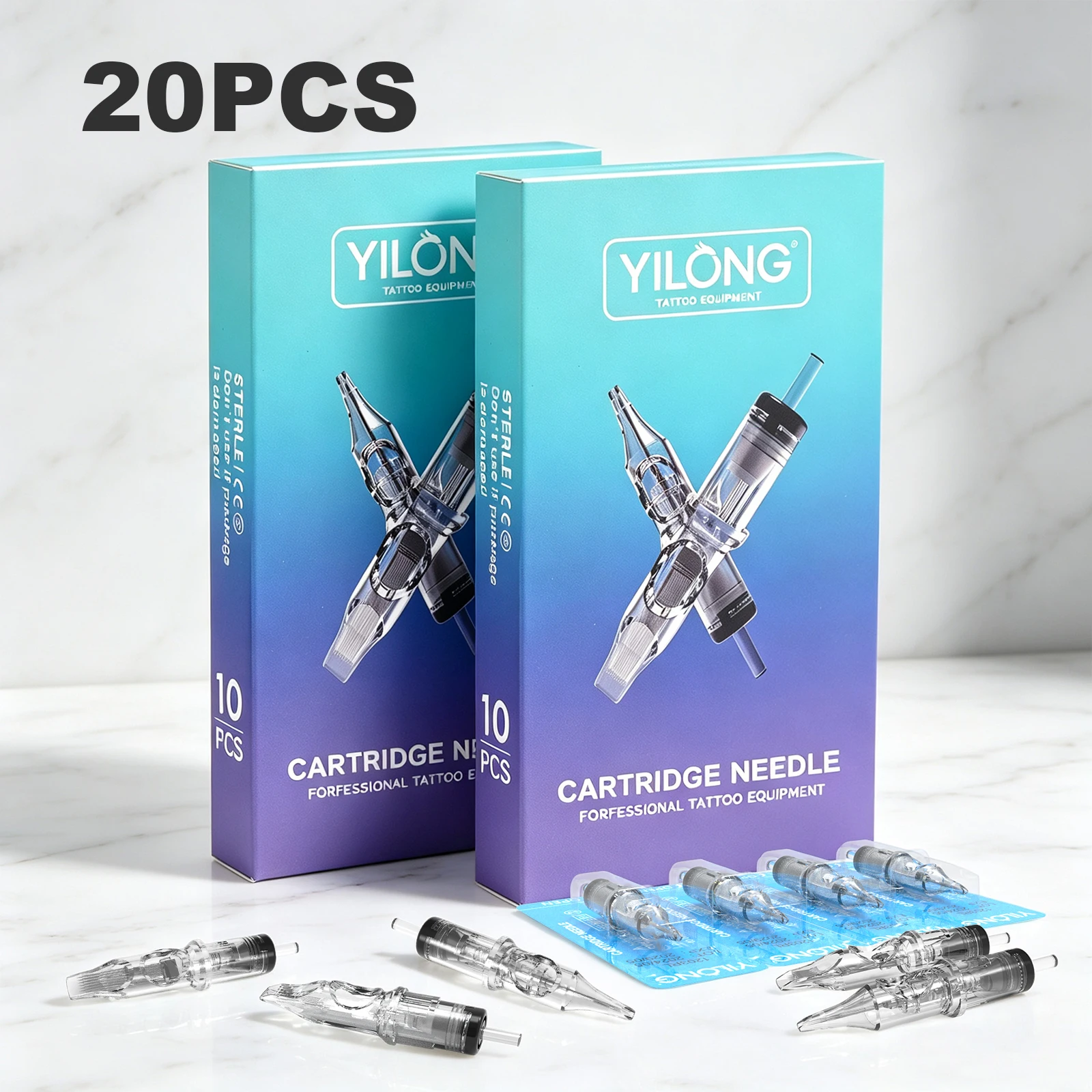Фото Иглы для татуировок YILONG, 20 шт., прозрачные, одноразовые, с мембранной защитой, серии RL, RM, RS, M1, для машинок для татуировок. №2