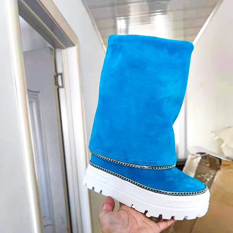 Женские средние сапоги на римской платформе с утолщенной подошвой увеличивающие