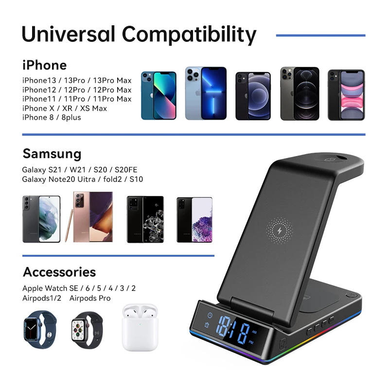 3 in 1 wireless charger for iphone 13 12 11 xs pro max 8 iwatch 7 airpods qi fast charging dock station wireless chargers stand free global shipping