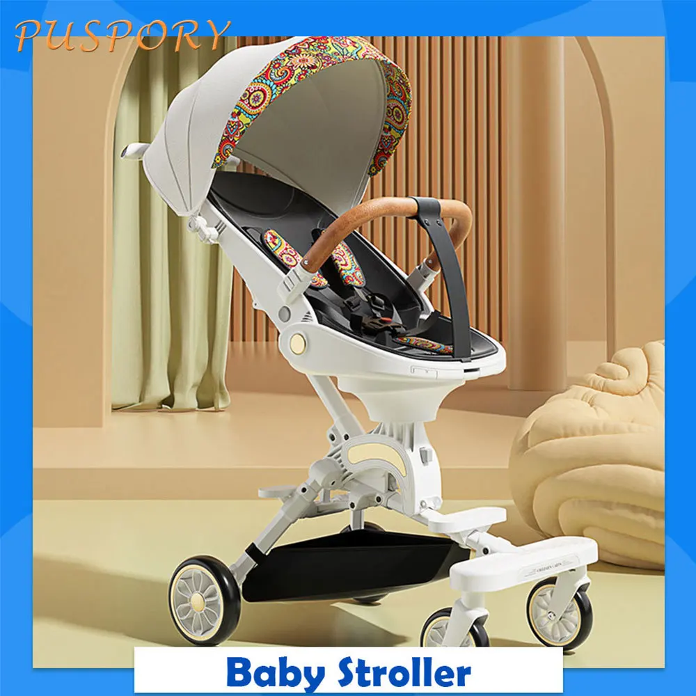 With Shed Reversing Reclining Cushion Walking Baby Baby Stroller Baby Stroller Folding Lightweight Twoway Portable Baby Stroller