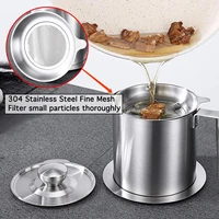 stainless steel oil strainer pot kitchen fry dispenser container can with cover cooking oil storage pot frying oil filter tank