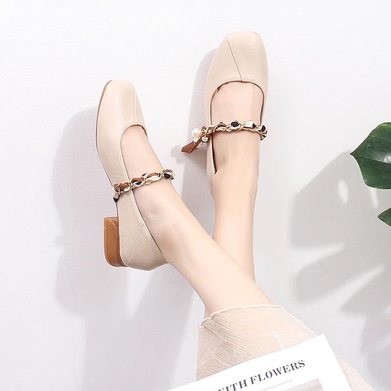 

Shoes Woman Flats Autumn White Sneakers Oxfords Square Toe Low Heels Dress Fall New Leather Summer Casual Slip-On Basic Leisure