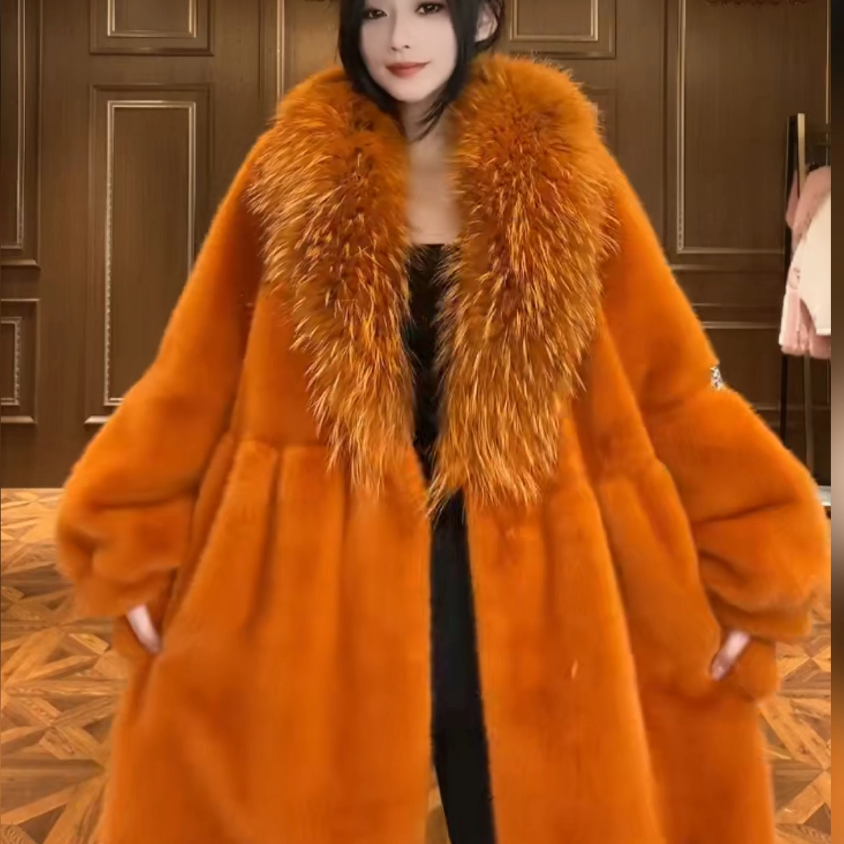 2022 Winter New Female Fashion Streetwear Fox Fur Mink Jacket Women's Elegant Trendy Long-Sleeved Patchwork Mid-Length Warm Coat