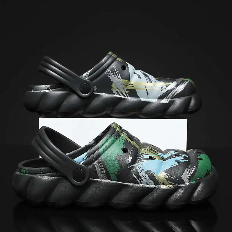 

Clog Size 46 Chunky Sandals Laceless Man Beach Flip Flops Surf Beach Shoe Shockproof Air Tennis Moccasinsfor Summer Hollow Shos
